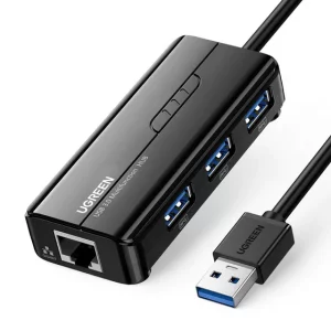 USB-A Male To Ethernet Adaptor + 3 Ports USB HUB