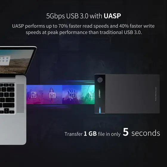 UGREEN USB 3.0 SATA Hard Drive Enclosure (3.5''/2.5") - Image 3