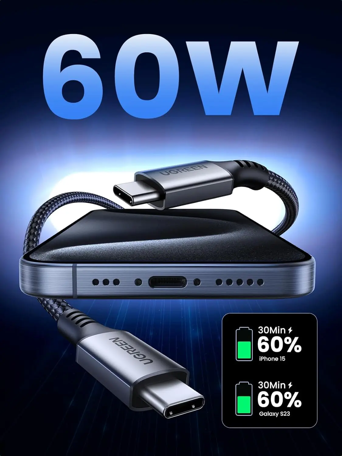 UGREEN USB C to USB C Charger Cable 60W Fast Charge Compatible - Image 4