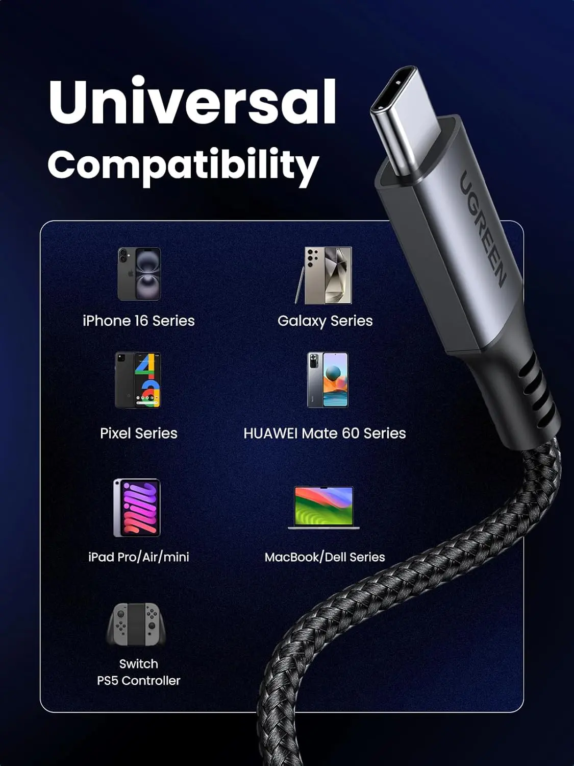 UGREEN USB C to USB C Charger Cable 60W Fast Charge Compatible - Image 2